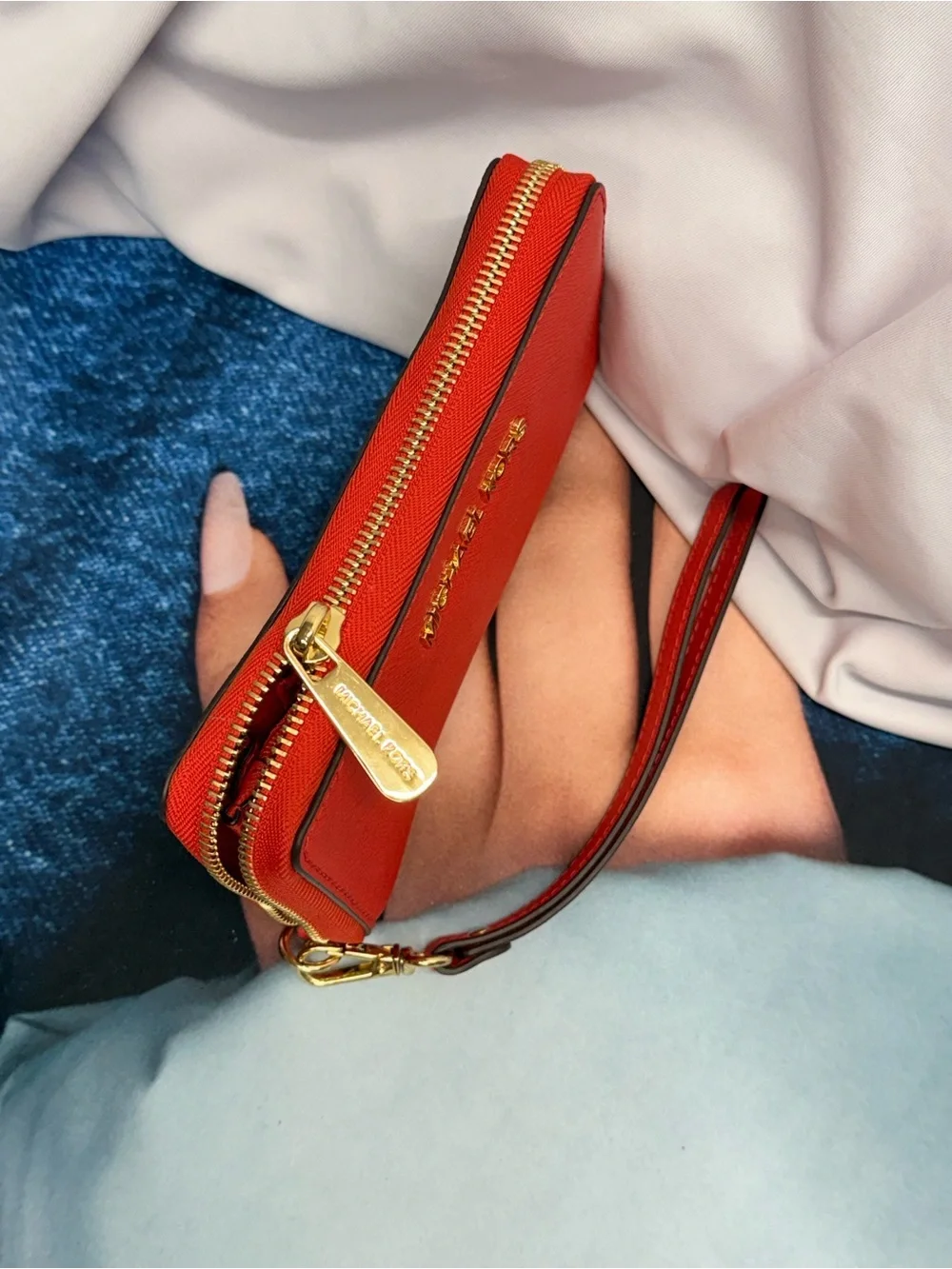 (new+tag) Michael Kors Jet Set Travel Saffiano Leather Wristlet Mandarin Orange